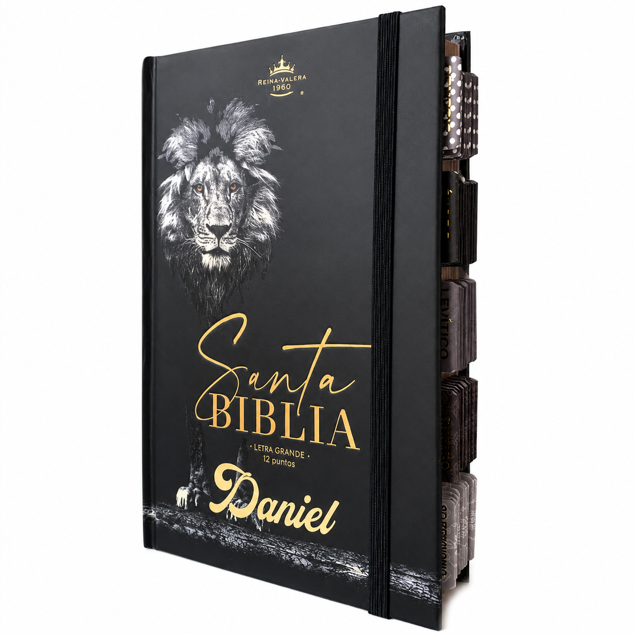 Biblia PERSONALIZADA León Deluxe Reina Valera 1960 Letra GRANDE con Liga